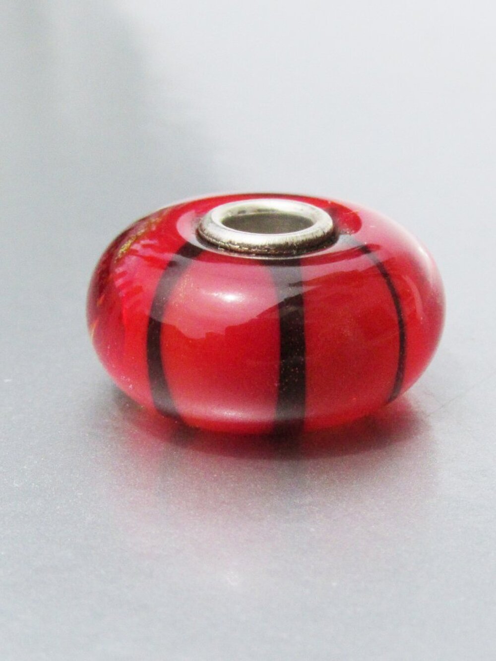 Retired TROLLBEADS Red on Black Glass Sterling Silver Bead